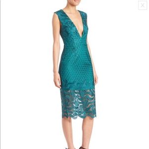 Nicholas forest green deep v neck lace dress